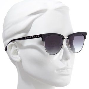 Rebecca Minkoff 1/S Tilden Half-Rimmed Browline Sunglasses; Black w/Silver Studs